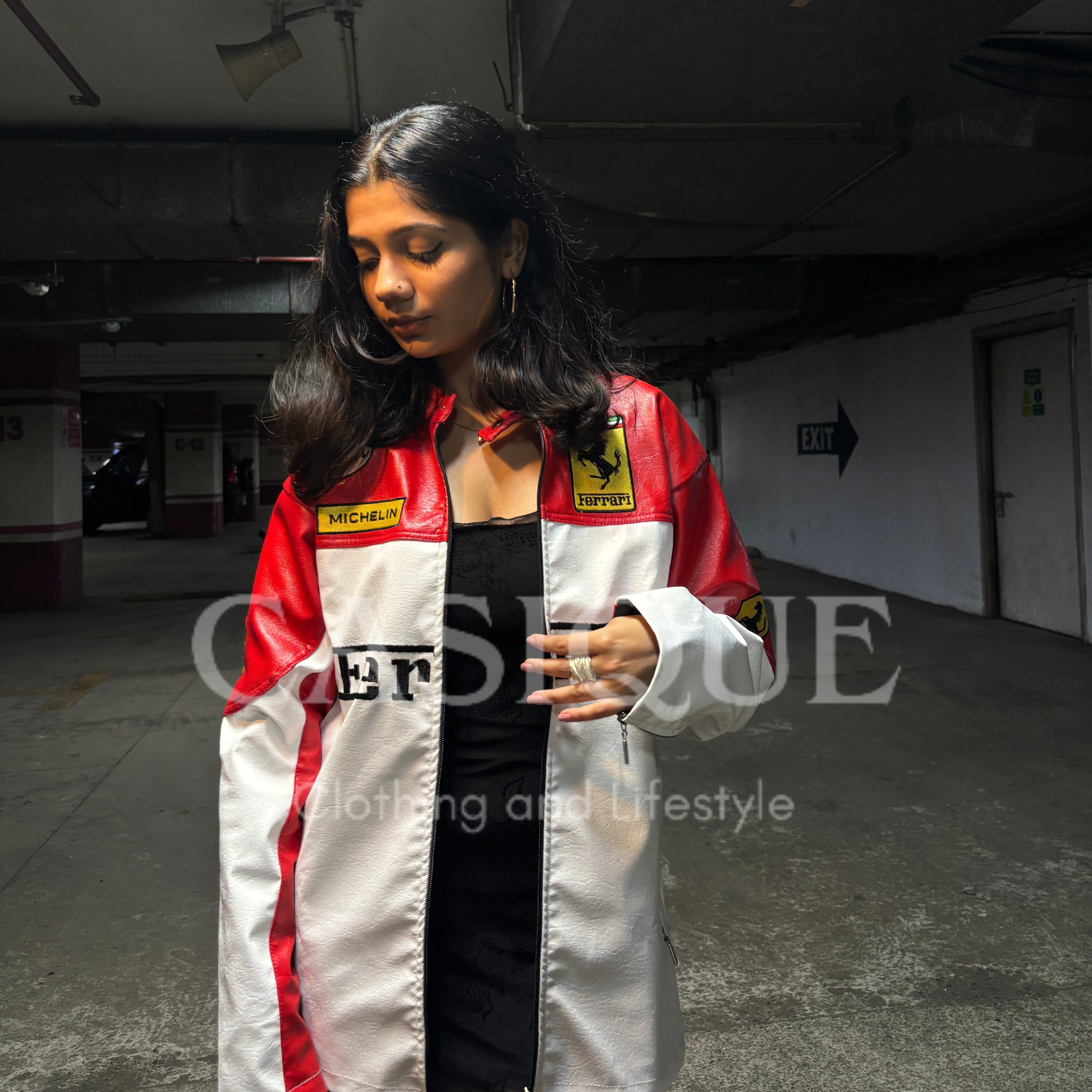 Red and White Premium Ferrari Leather Jacket - Embroidered (Unisex)