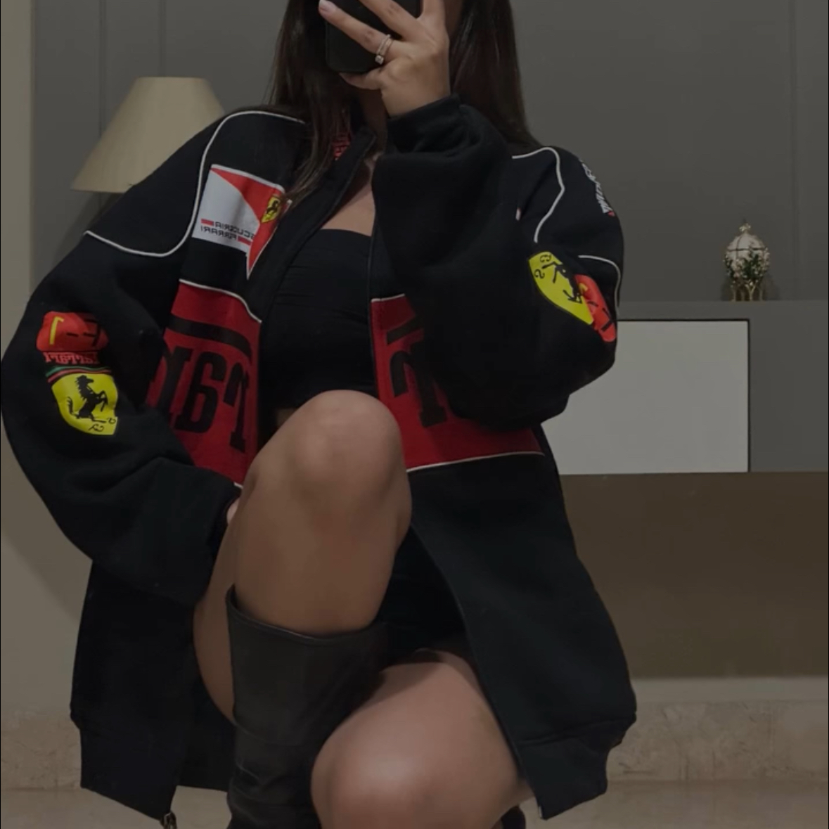 Black Vintage Ferrari Jacket β Retro Racing Streetwear by Casique (Unisex)