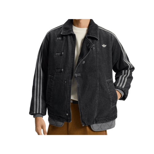 Asymmetrical Washed Denim Mandarin Collar Jacket – CNY Inspired Chinese Knot Unisex Streetwear