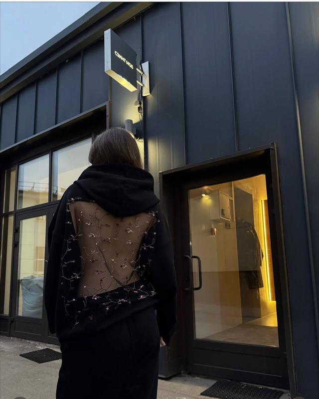 Black Blossom Back Hoodie by Casique