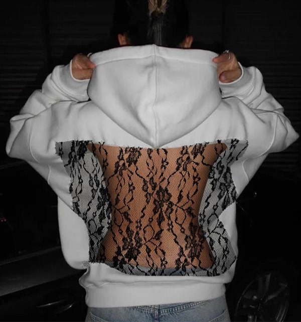 White Lace Back Hoodie by Casique
