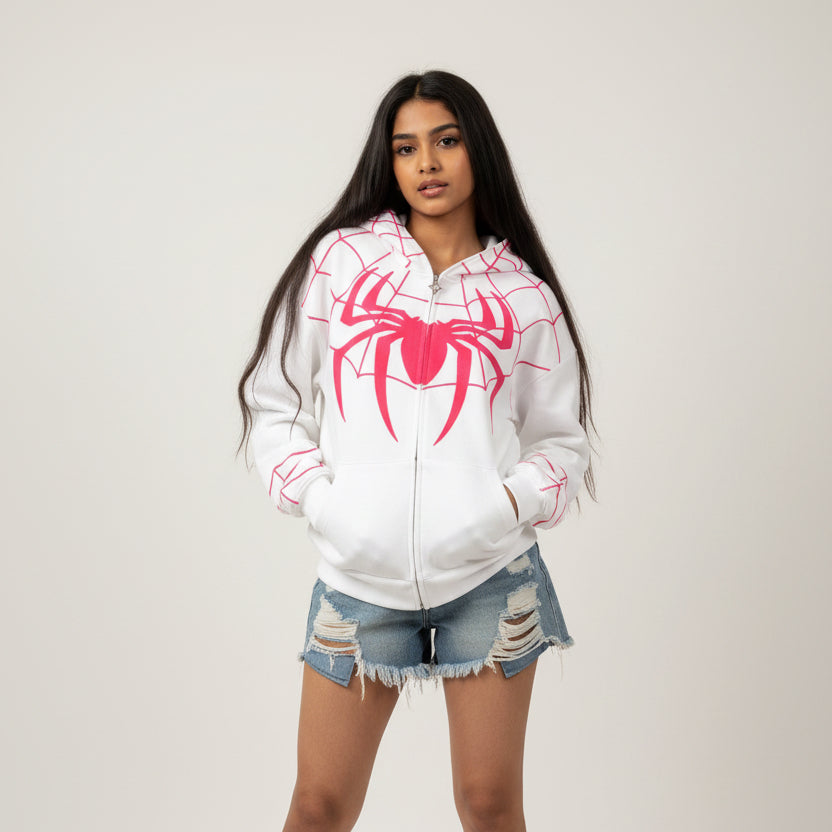 Spider Gwen Graphic Zip Hoodie – Unisex Oversized Streetwear Superhero Hoodie