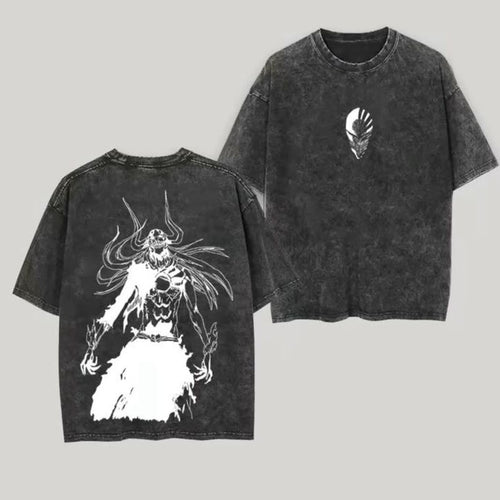 Bleach-Inspired Hollow Graphic T-Shirt | 240 GSM Acid Wash French Terry Cotton