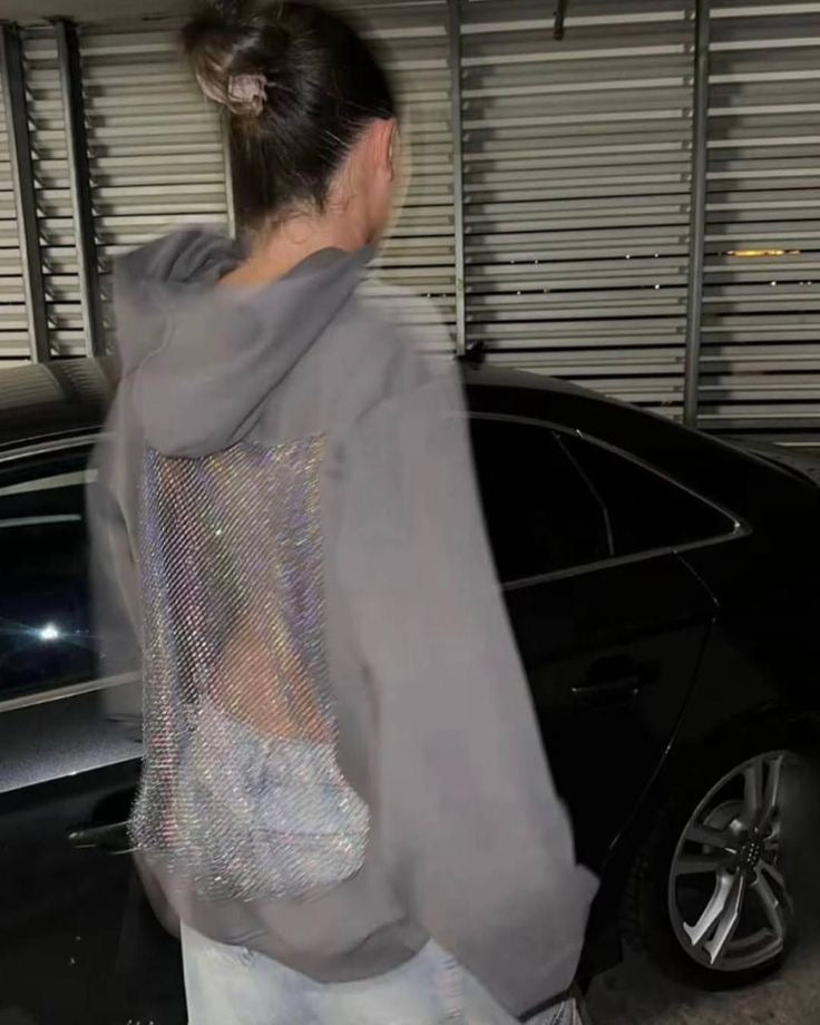 Grey Bling Back Hoodie by Casique