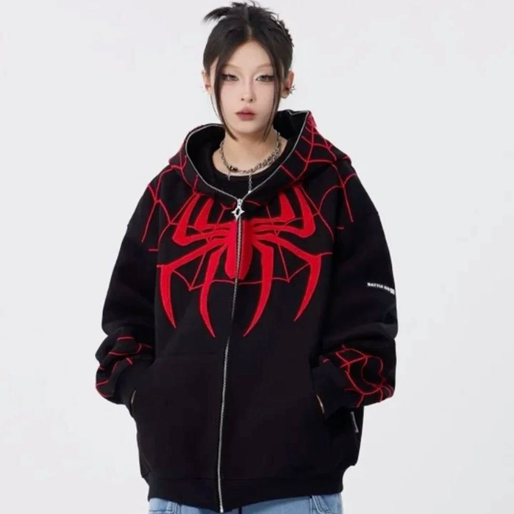 Miles Morales Web Graphic Zip Hoodie – Unisex Oversized Streetwear Superhero Hoodie
