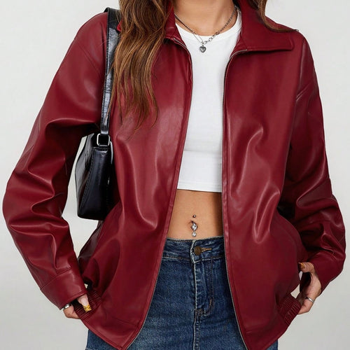 Classic Cherry Red Leather Jacket (Unisex)