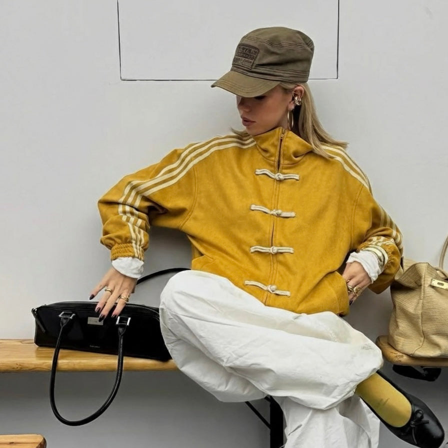 CNY-Inspired Velvet Suede Jacket | Mustard Yellow | No Branding