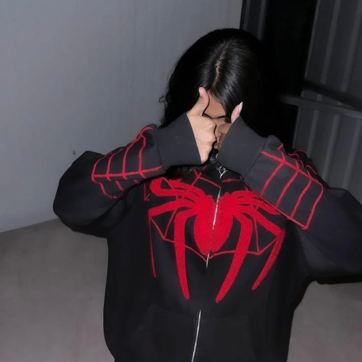 Miles Morales Web Graphic Zip Hoodie – Unisex Oversized Streetwear Superhero Hoodie