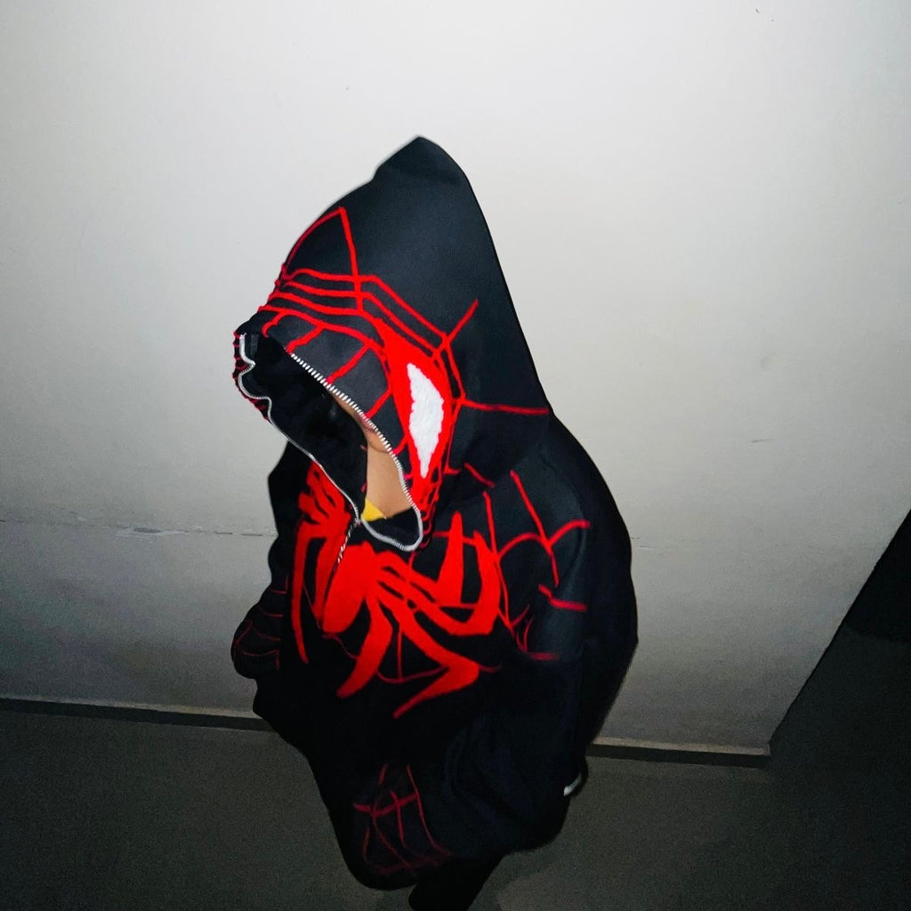 Miles Morales Web Graphic Zip Hoodie – Unisex Oversized Streetwear Superhero Hoodie