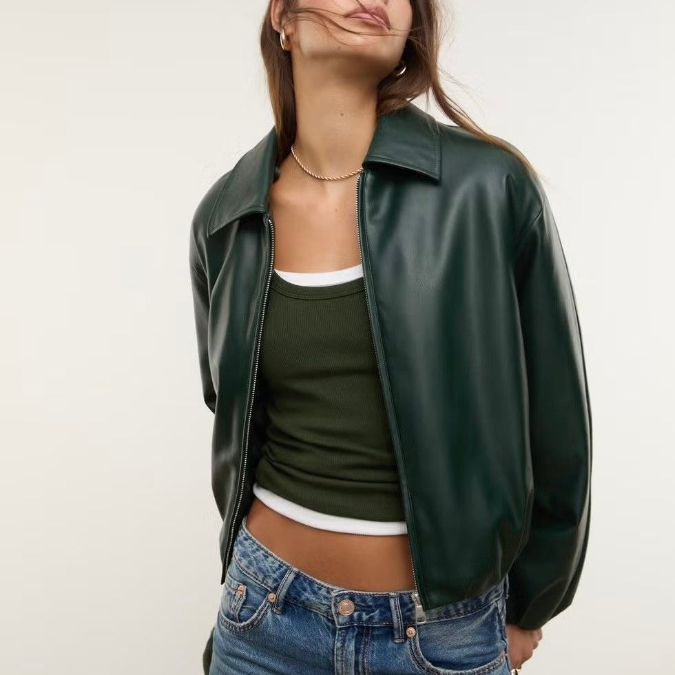 Emerald Green Faux Leather Jacket By Casique (UNISEX)