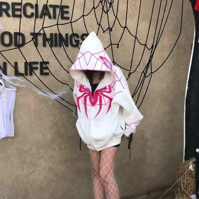 Spider Gwen Graphic Zip Hoodie – Unisex Oversized Streetwear Superhero Hoodie