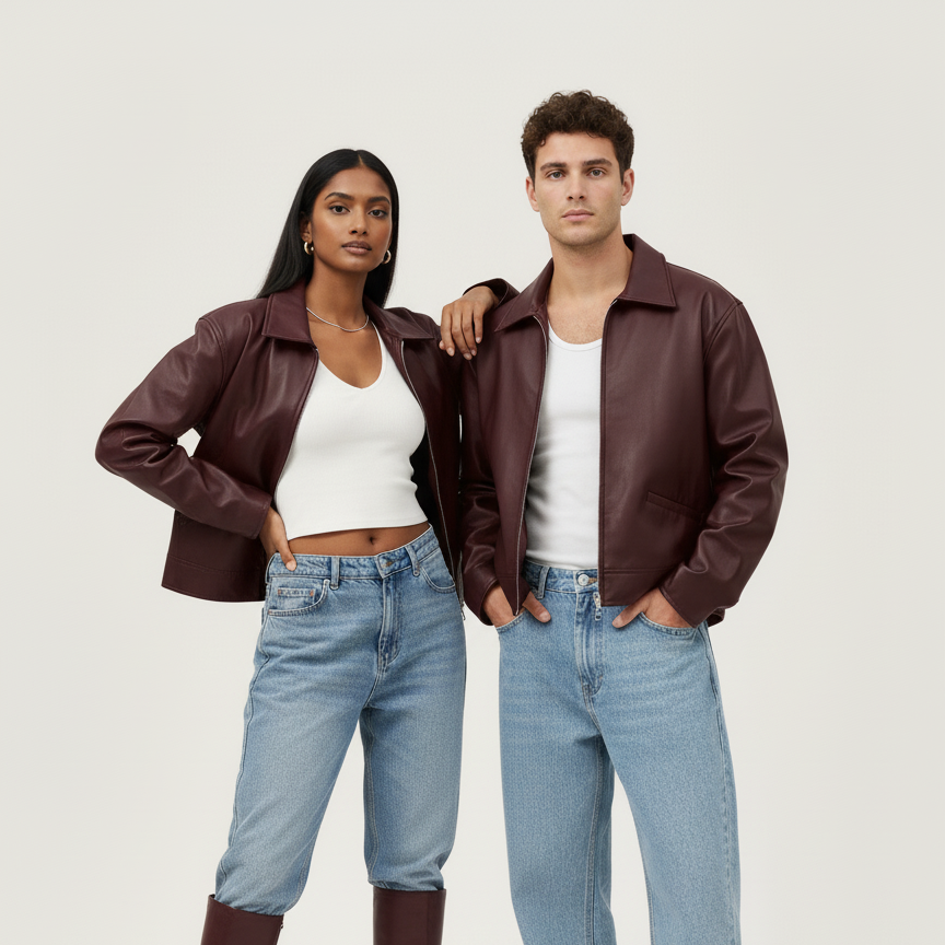 Classic Cherry Red Leather Jacket (Unisex)