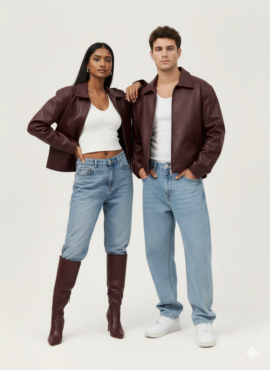 Classic Cherry Red Leather Jacket (Unisex)