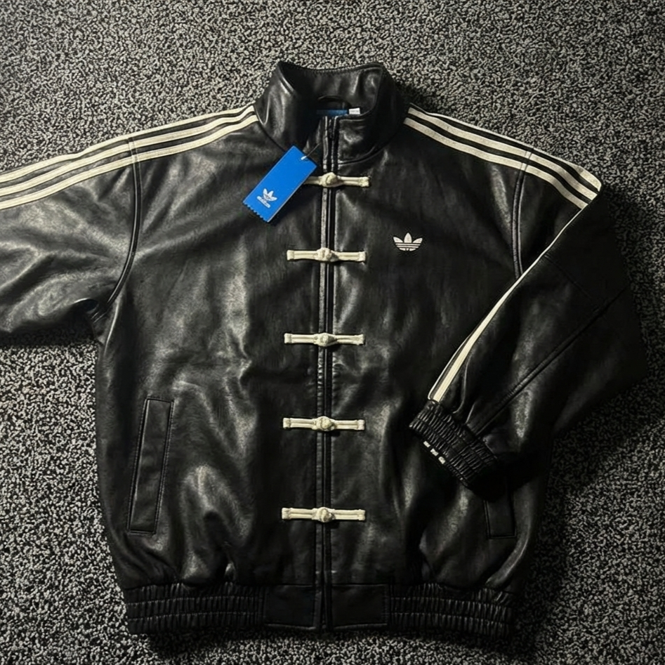 Casique Faux Leather Chinese New Year Tang Jacket – CTT-Inspired Premium Streetwear Bomber (Black)