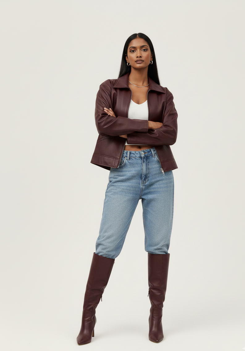 Classic Cherry Red Leather Jacket (Unisex)