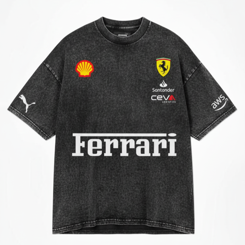 Ferrari-Inspired Acid Wash T-Shirt – 240 GSM French Terry Cotton