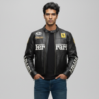 Ferrari Black Vegan Leather Racing Jacket – Embroidered (Unisex)