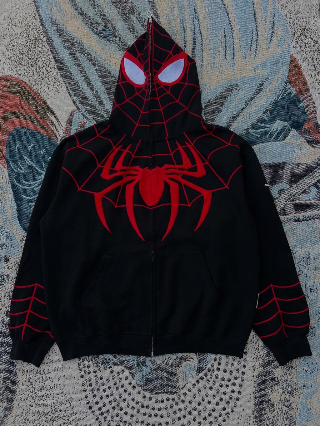 Miles Morales Web Graphic Zip Hoodie – Unisex Oversized Streetwear Superhero Hoodie