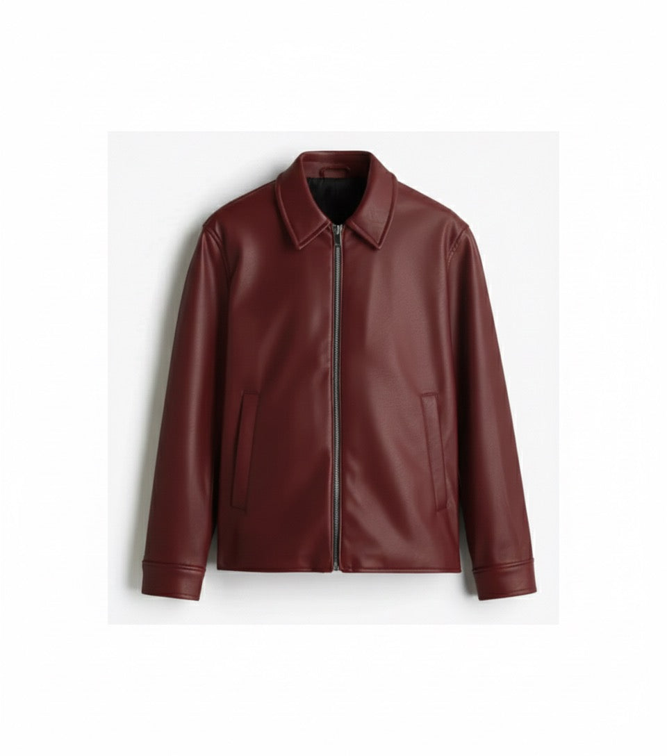 Classic Cherry Red Leather Jacket (Unisex)