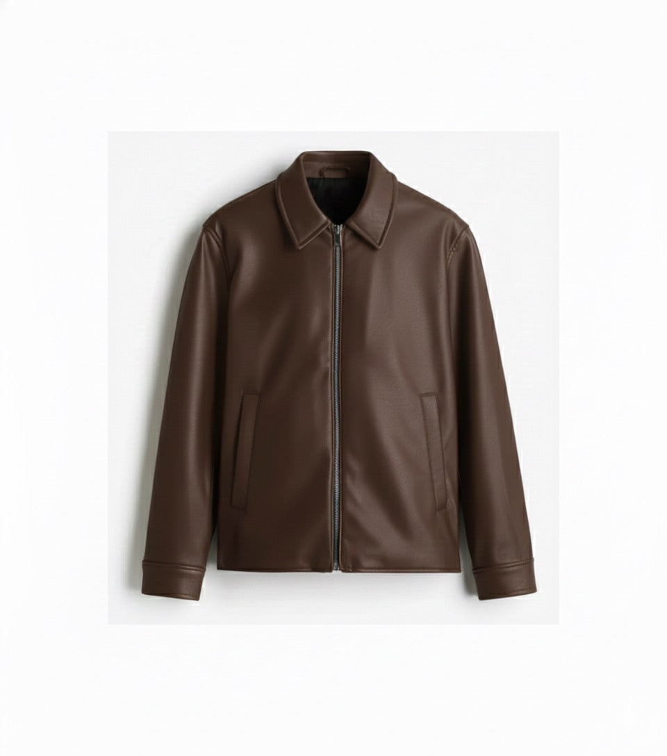 Brown Vegan Leather Jacket By Casique (Unisex)