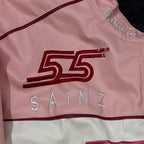 Custom 55 Sainz Pink Ferrari Vegan Leather Jacket – Exclusive F1 Streetwear by Casique