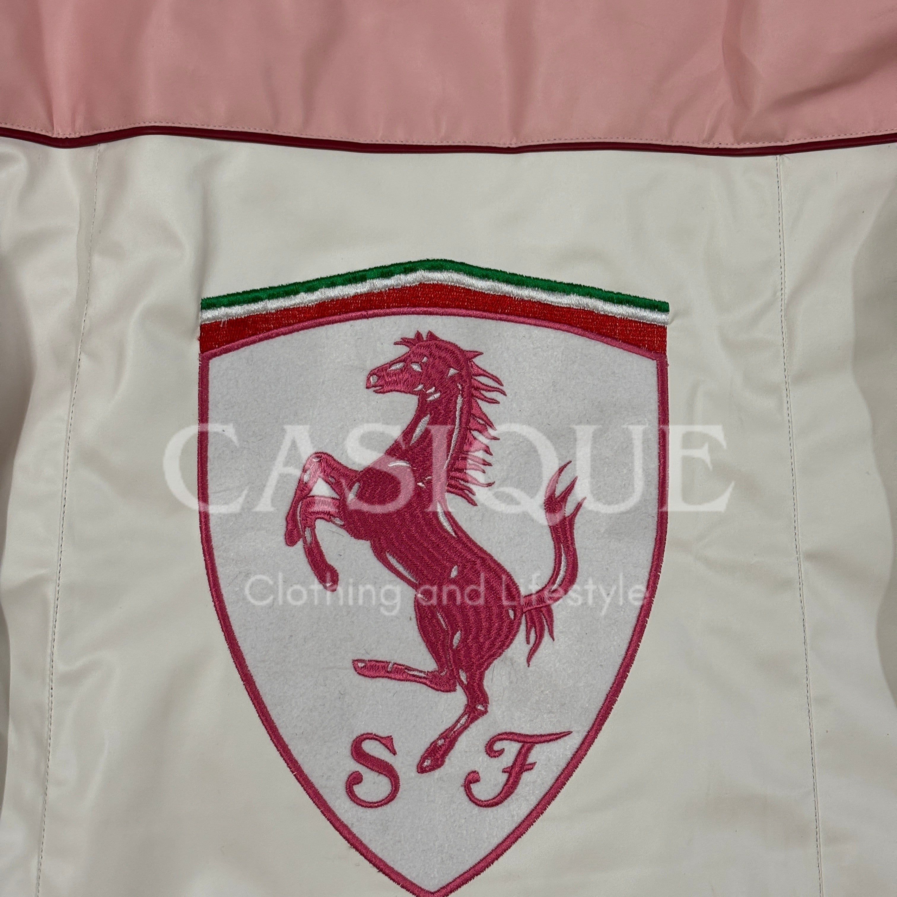 Custom 55 Sainz Pink Ferrari Vegan Leather Jacket – Exclusive F1 Streetwear by Casique