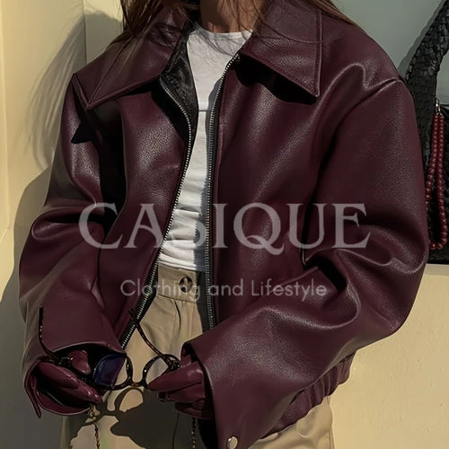 Classic Cherry Red Leather Jacket (Unisex)