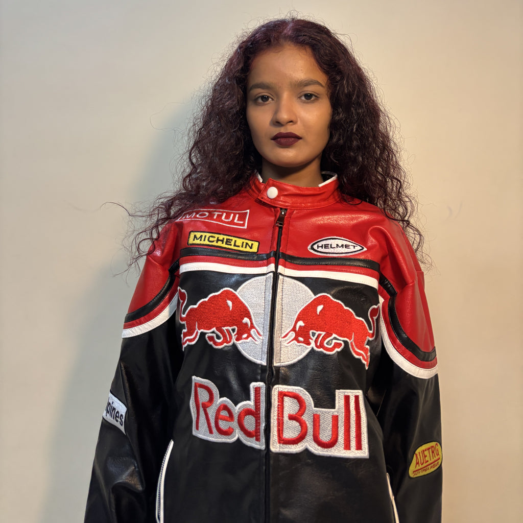 Red Bull Racing Vegan Leather Jacket – Premium Motorsport Style (Unisex)