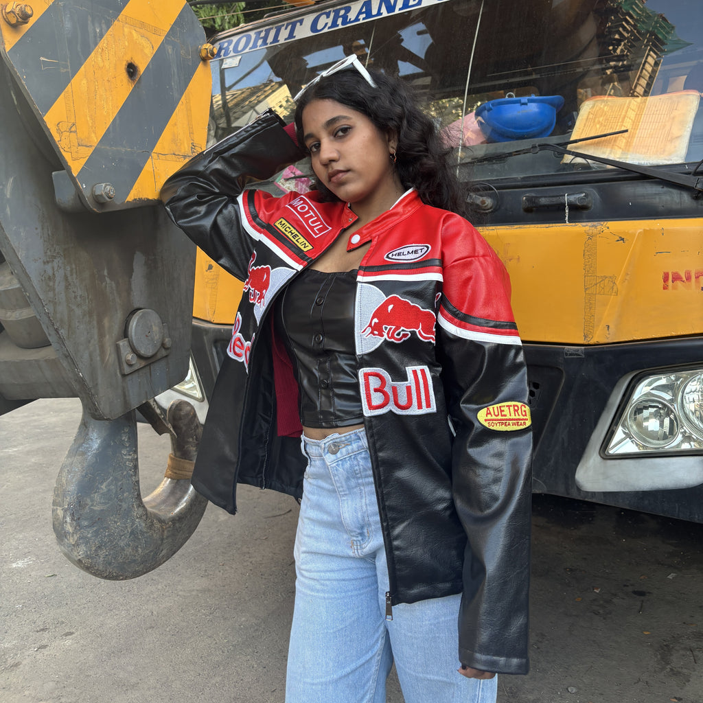 Red Bull Racing Vegan Leather Jacket – Premium Motorsport Style (Unisex)