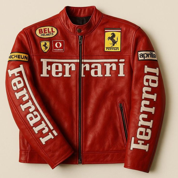 Ferrari Red Vegan Leather Racing Jacket – Embroidered (Unisex)
