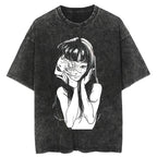 Tomie Horror Graphic Oversized T-Shirt – Junji Ito Inspired Acid Wash Tee
