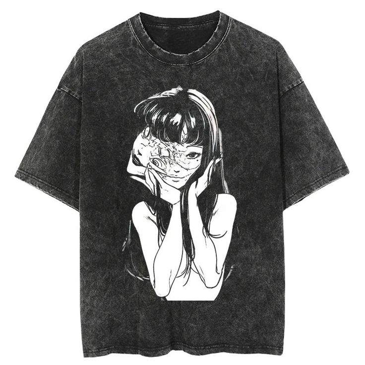 Tomie Horror Graphic Oversized T-Shirt – Junji Ito Inspired Acid Wash Tee