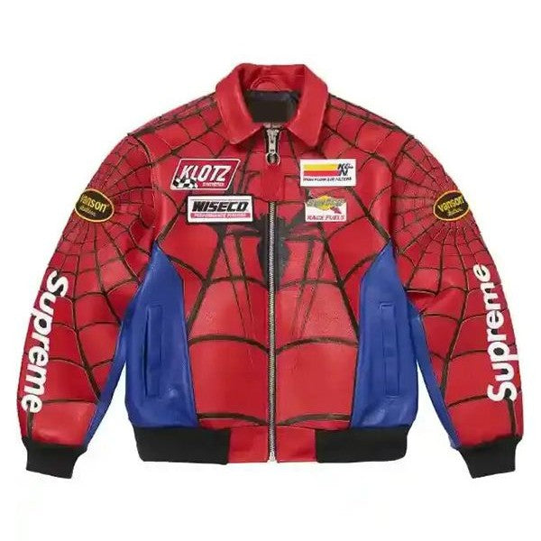 Supreme x Vanson Leathers Spider-Man Racing Jacket - Red/Blue