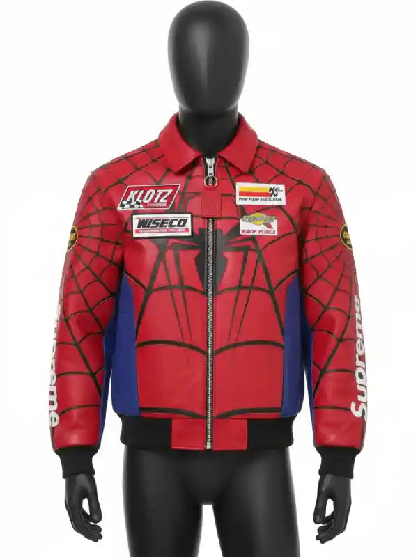 Supreme x Vanson Leathers Spider-Man Racing Jacket - Red/Blue