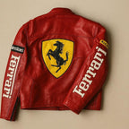 Ferrari Red Vegan Leather Racing Jacket – Embroidered (Unisex)