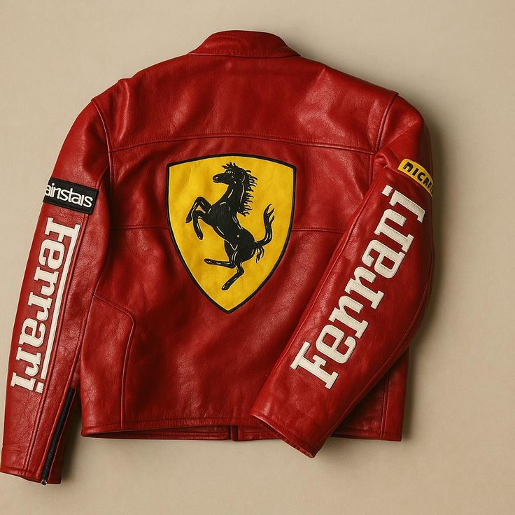 Ferrari Red Vegan Leather Racing Jacket – Embroidered (Unisex)