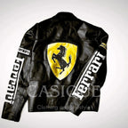 Ferrari Black Vegan Leather Racing Jacket – Embroidered (Unisex)