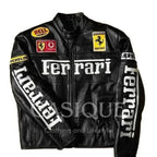 Ferrari Black Vegan Leather Racing Jacket – Embroidered (Unisex)