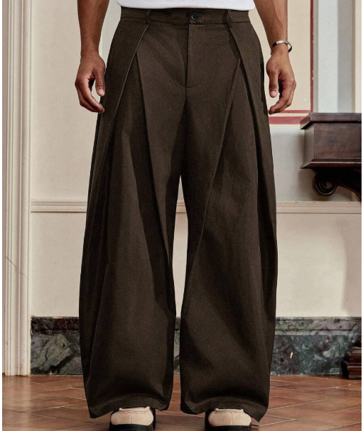 Japanese-Inspired Knife Pleat Brown Pants by Casique [Unisex]