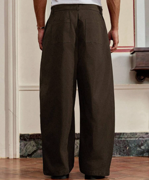 Japanese-Inspired Knife Pleat Brown Pants by Casique [Unisex]