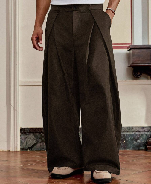 Japanese-Inspired Knife Pleat Brown Pants by Casique [Unisex]