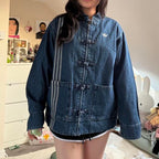 Indigo Washed Denim CNY Jacket – Mandarin Collar Chinese Knot Unisex Streetwear Jacket