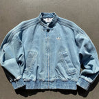 Light Blue Washed Denim CNY Jacket – Oversized Chinese Knot Streetwear Unisex Jacket