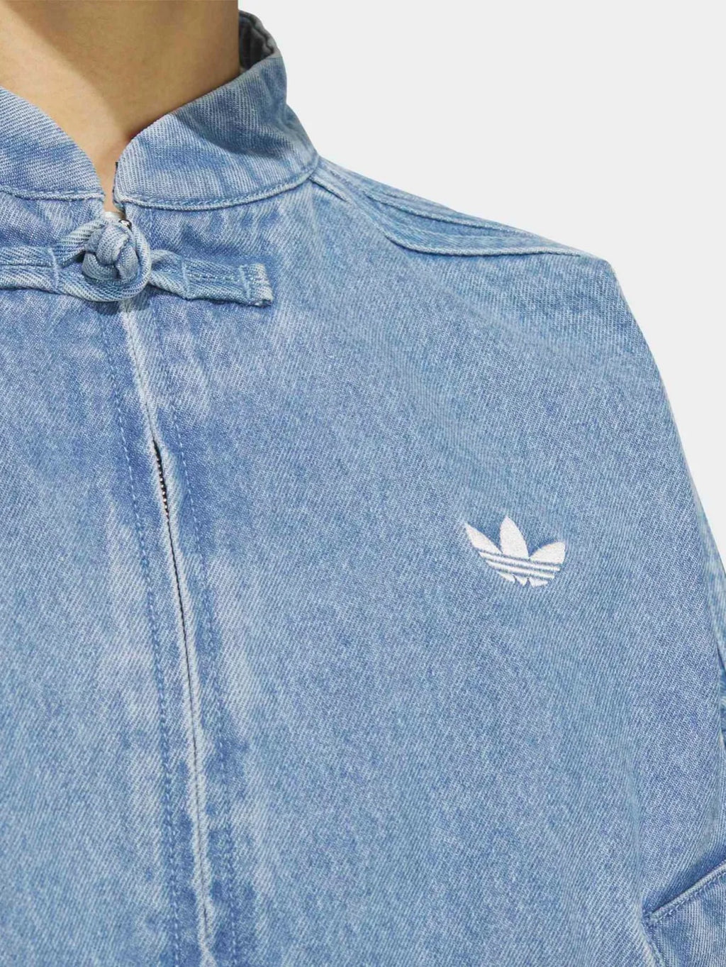 Light Blue Washed Denim CNY Jacket – Oversized Chinese Knot Streetwear Unisex Jacket