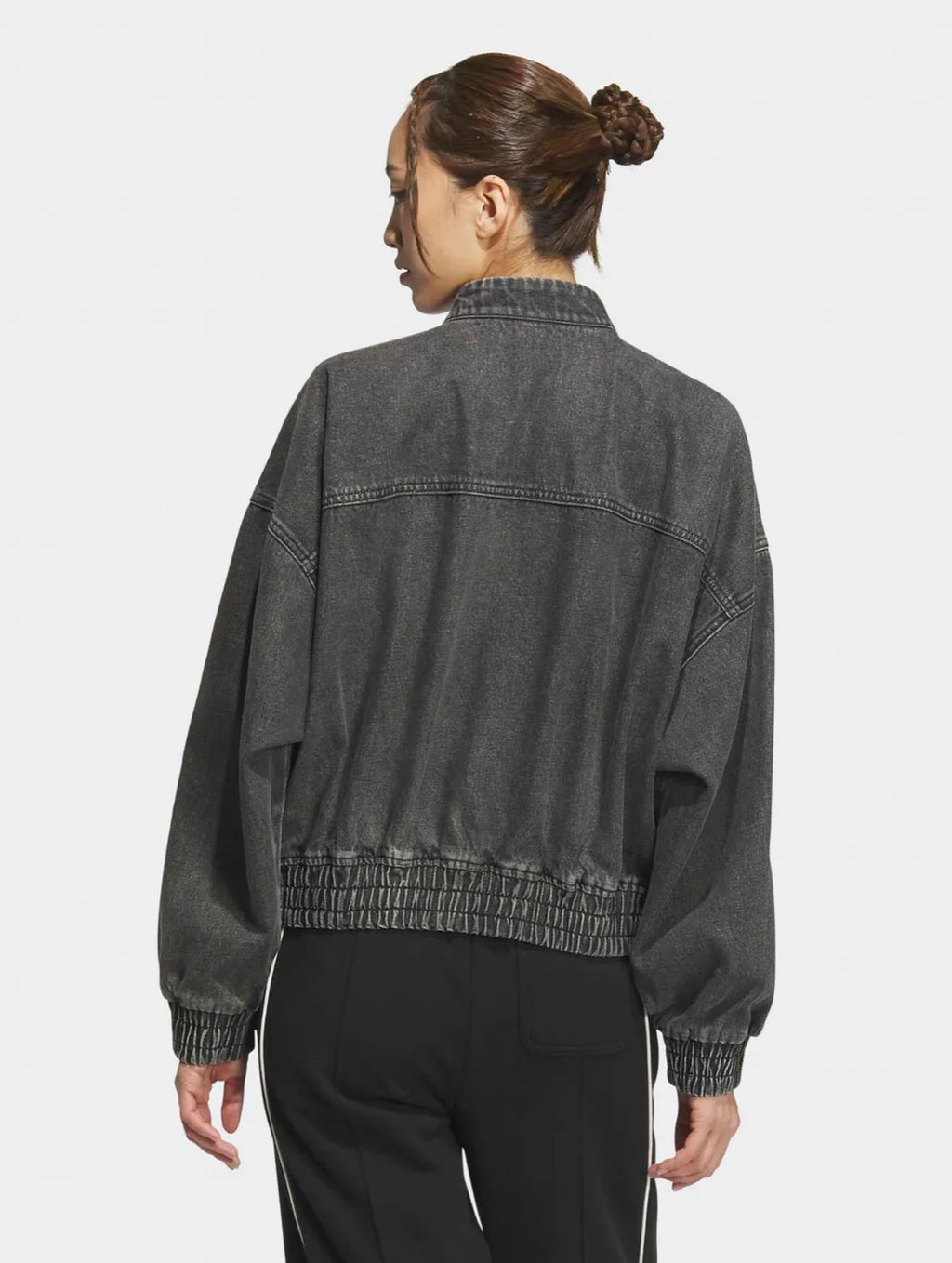 Vintage Washed Denim CNY Jacket – Chinese Knot Streetwear Oversized Unisex Jacket with Stripe Sleeves