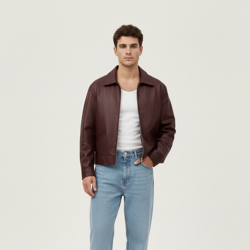 Classic Cherry Red Leather Jacket (Unisex)