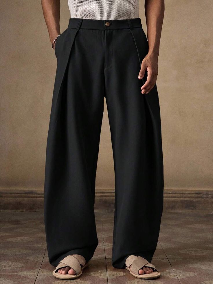 Japanese-Inspired Knife Pleat Black Pants by Casique [Unisex]