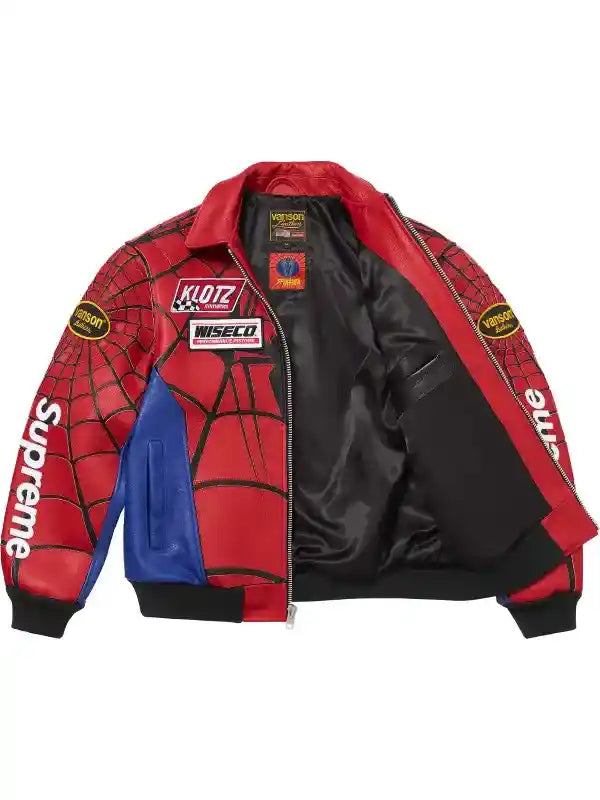 Supreme x Vanson Leathers Spider-Man Racing Jacket - Red/Blue